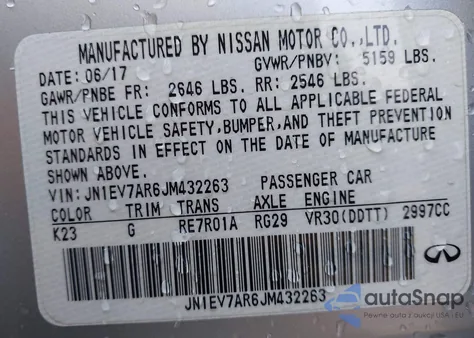 2018 Infiniti Q50 3.0T Sport из США, поврежденный, VIN JN1EV7AR6JM432263